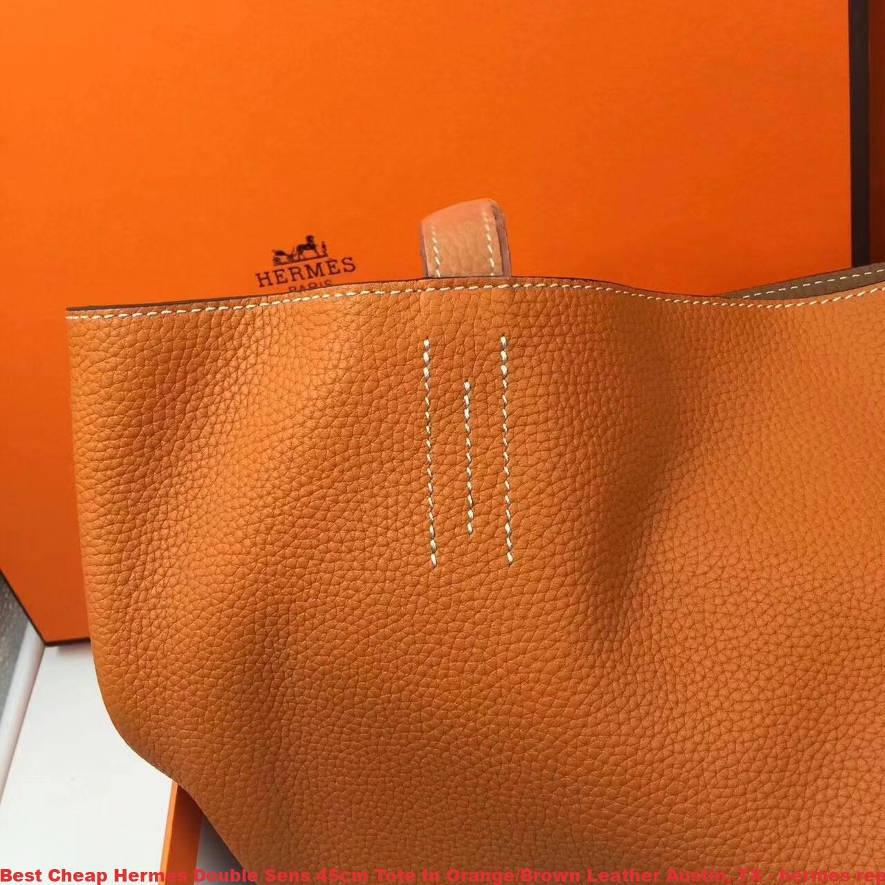 Best Cheap Hermes Double Sens 45cm Tote In Orange/Brown Leather Austin
